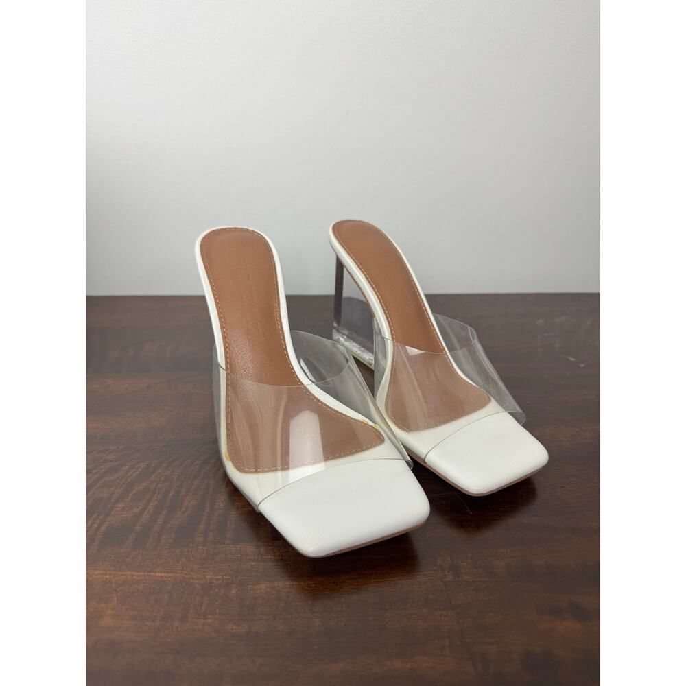 Fashion to Figure X Gabrielle Union Clear & White Wedge Heel Mules Size 6 NIB
